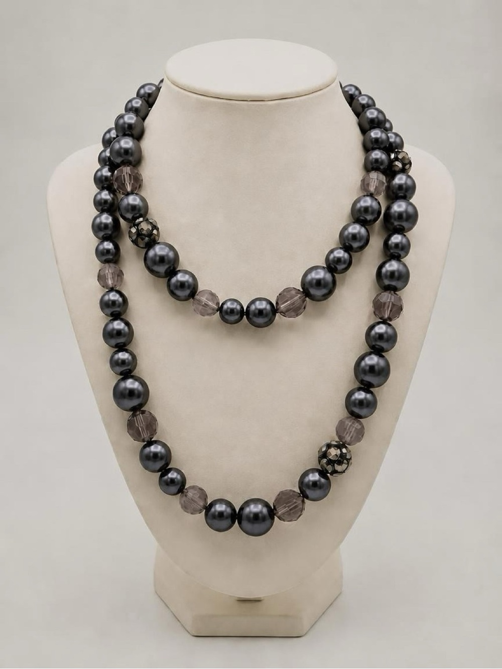 Elegant Medium Dark Gray Pearl-Style Bead Necklace - Layered Statement Jewelry